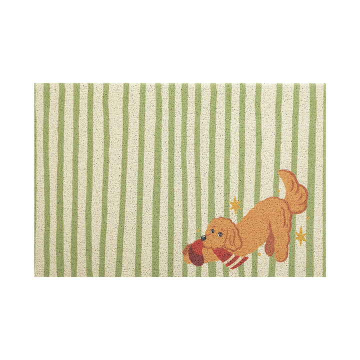 Coconut doormat with vertical striped structure and playful dog motif Kalsten