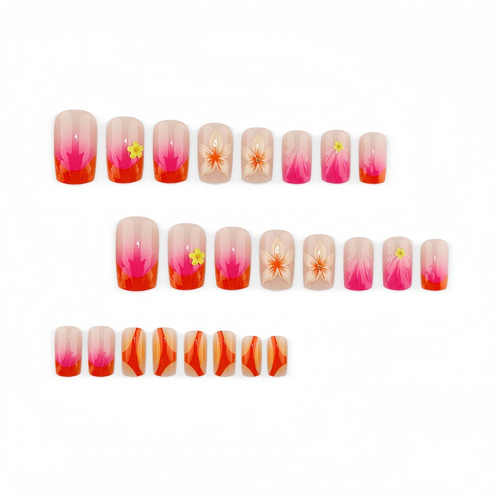 Artificial nails with floral 3D designs and gradient color Kalsten