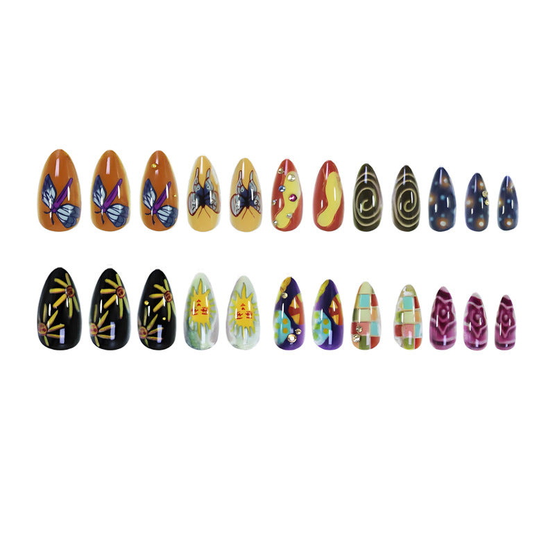 Acrylic nail set with creative summer motifs and sparkling accents Kalsten