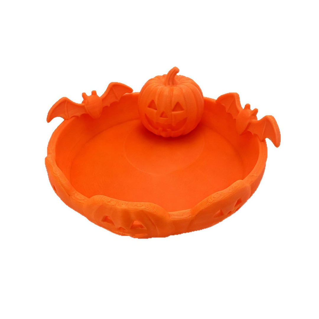 Halloween decorative bowl with carved pumpkin and bat appliqué