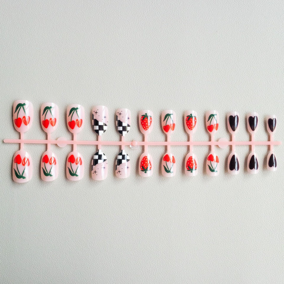 Artistic Floral and Checker Nail Art
