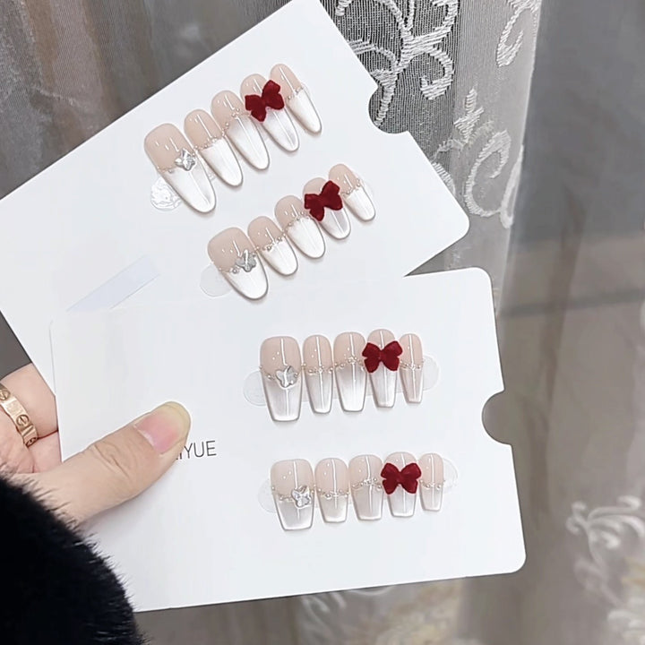 Decorative Press-On Nail Set with Elegant Bow Accents Kalsten