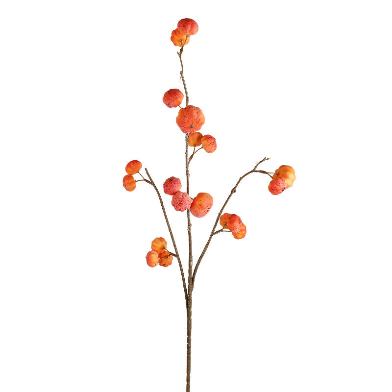 Artificial decorative branch with dried-looking pumpkin balls and flexible wire stem