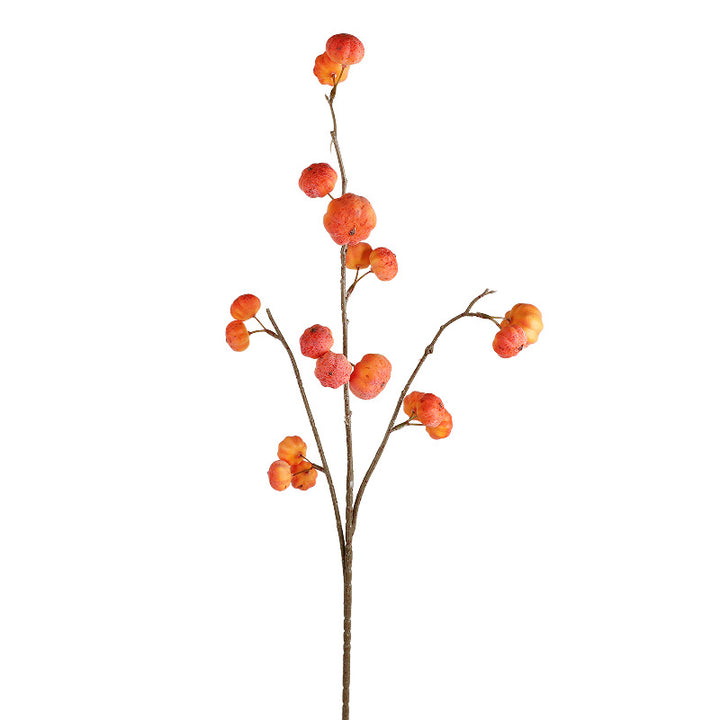 Artificial decorative branch with dried-looking pumpkin balls and flexible wire stem