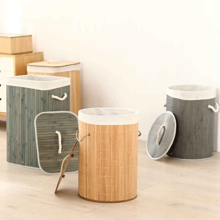 Elegant Laundry Basket Made of Bamboo with Practical Lid Kalsten