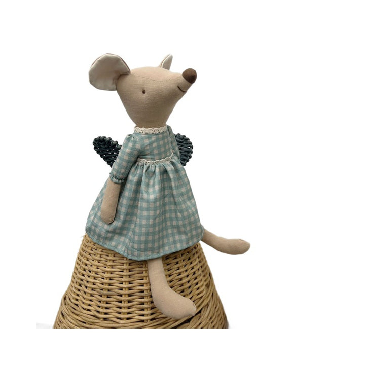 Handcrafted Linen Elephant Plush Doll with Long Limbs and Polka Dot Cotton Dress