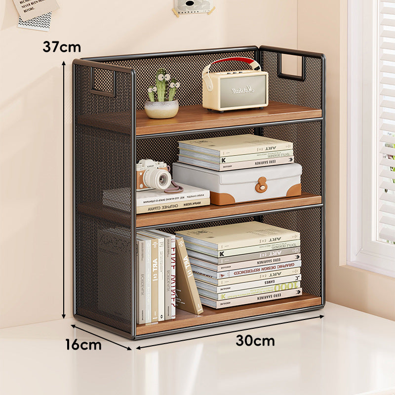 Perforated Metal Two-Tier Desktop Organizer Shelf with Integrated Carry Handles