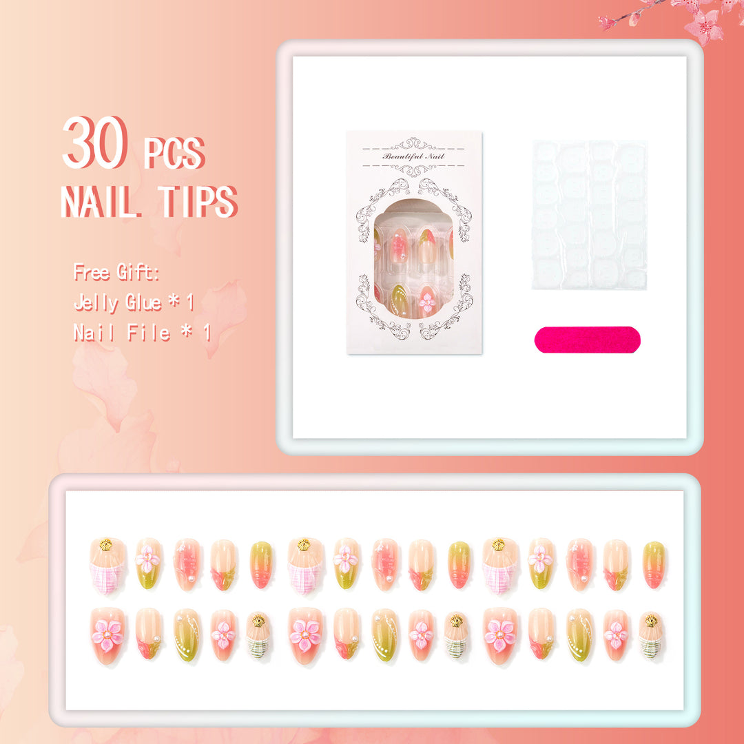 Decorative Floral-Embellished Press-On Nails
