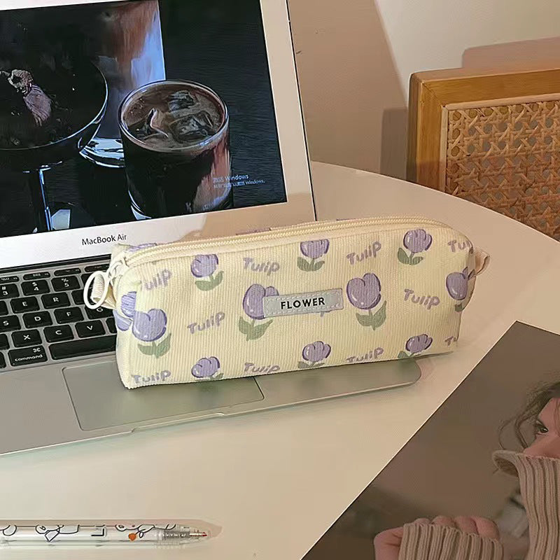 Floral-Themed Zippered Pencil Case