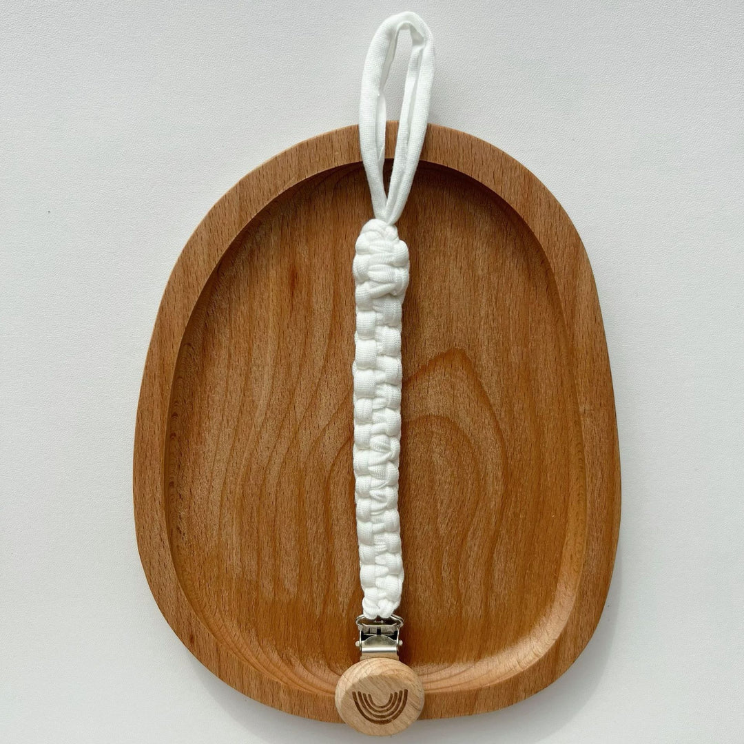 Braided Cotton Pacifier Lanyard with Engraved Wooden Safety Clip