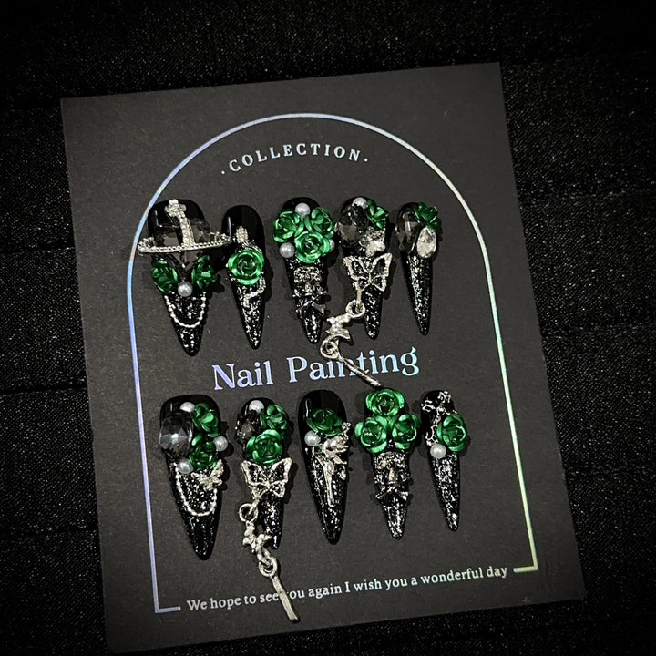 Elegant Gothic-Inspired Nail Art Set