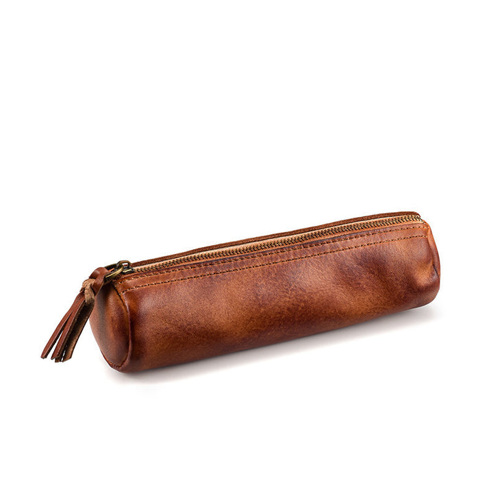 Vintage Leather Zip Pencil Case