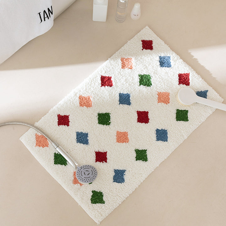 Modern striped bath mat with textured high pile and non-slip latex base Kalsten