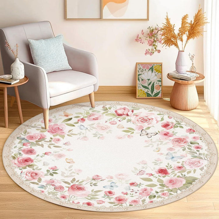 Floral-Themed Round Area Rug