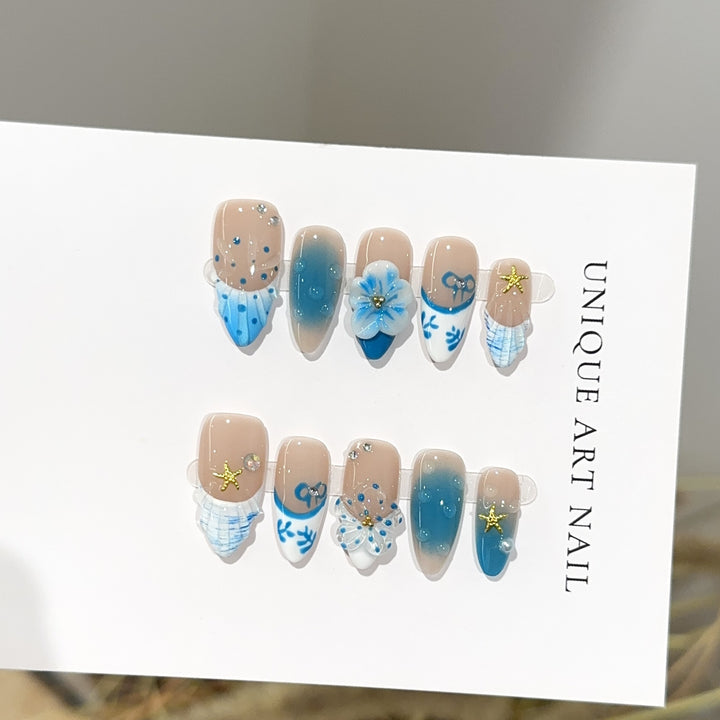 Artistic Ocean-Inspired Press-On Nail Set