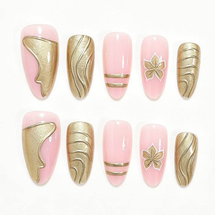 Elegant Metallic Floral Accent Press-On Nails Kalsten