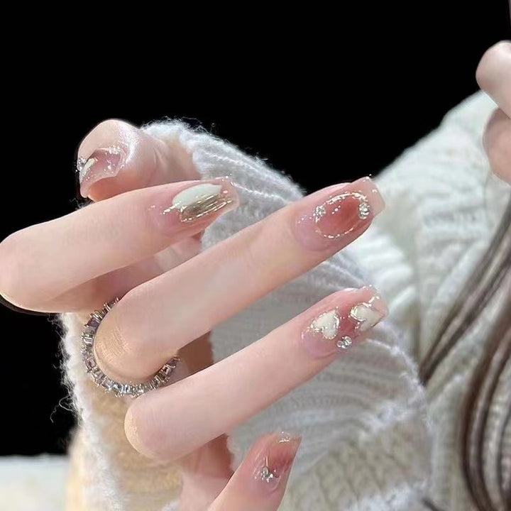 Decorative Heart and Glitter Press-On Nails  1791106435
