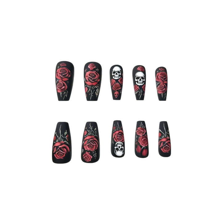 Artistic Skull and Rose Nail Art Design Kalsten
