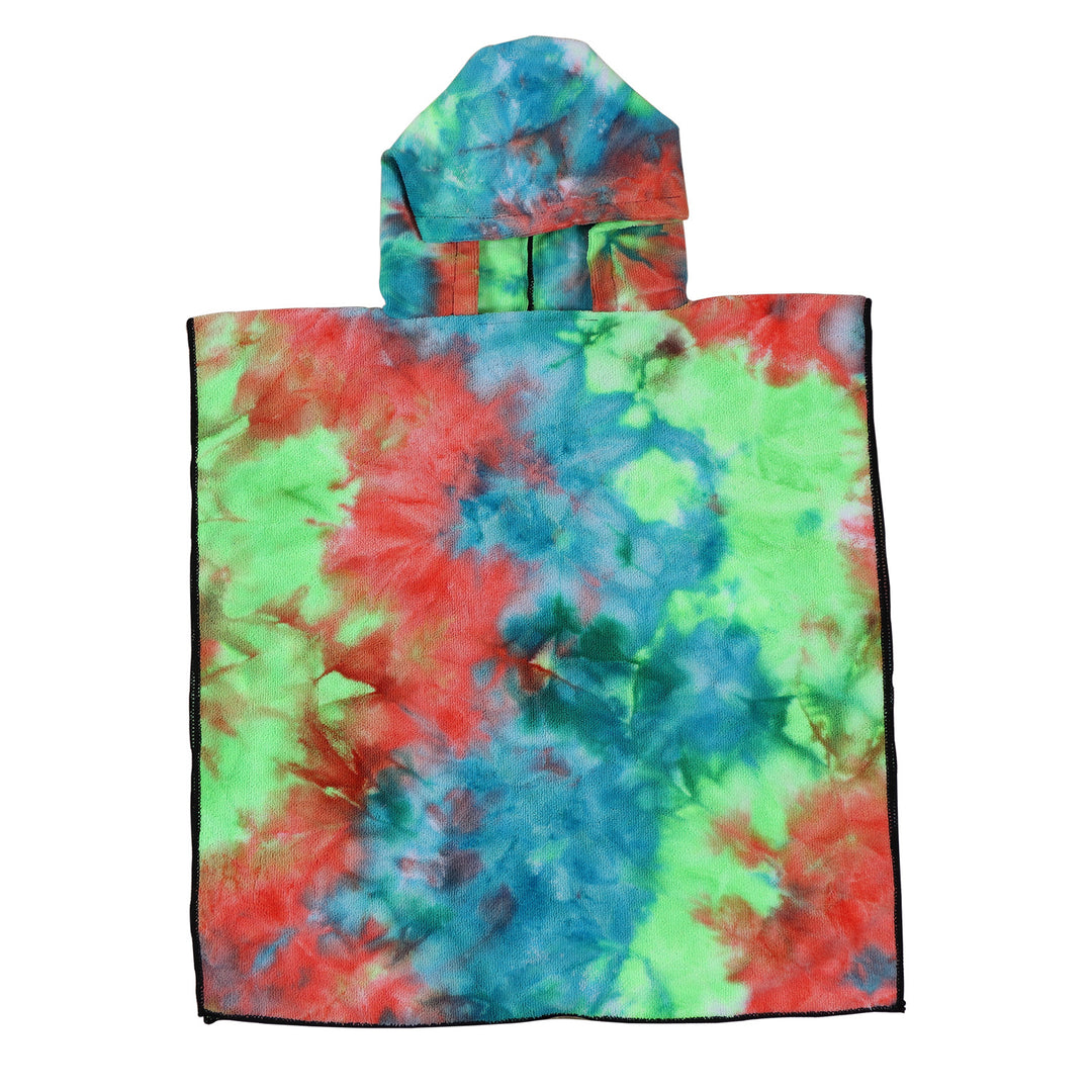 Women's Fleece Poncho with Hood and Colorful Tie-Dye Design Kalsten