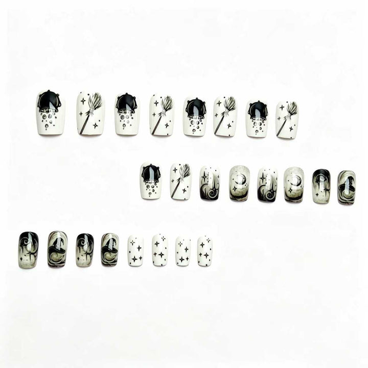 Creative acrylic nails with witch motifs Kalsten