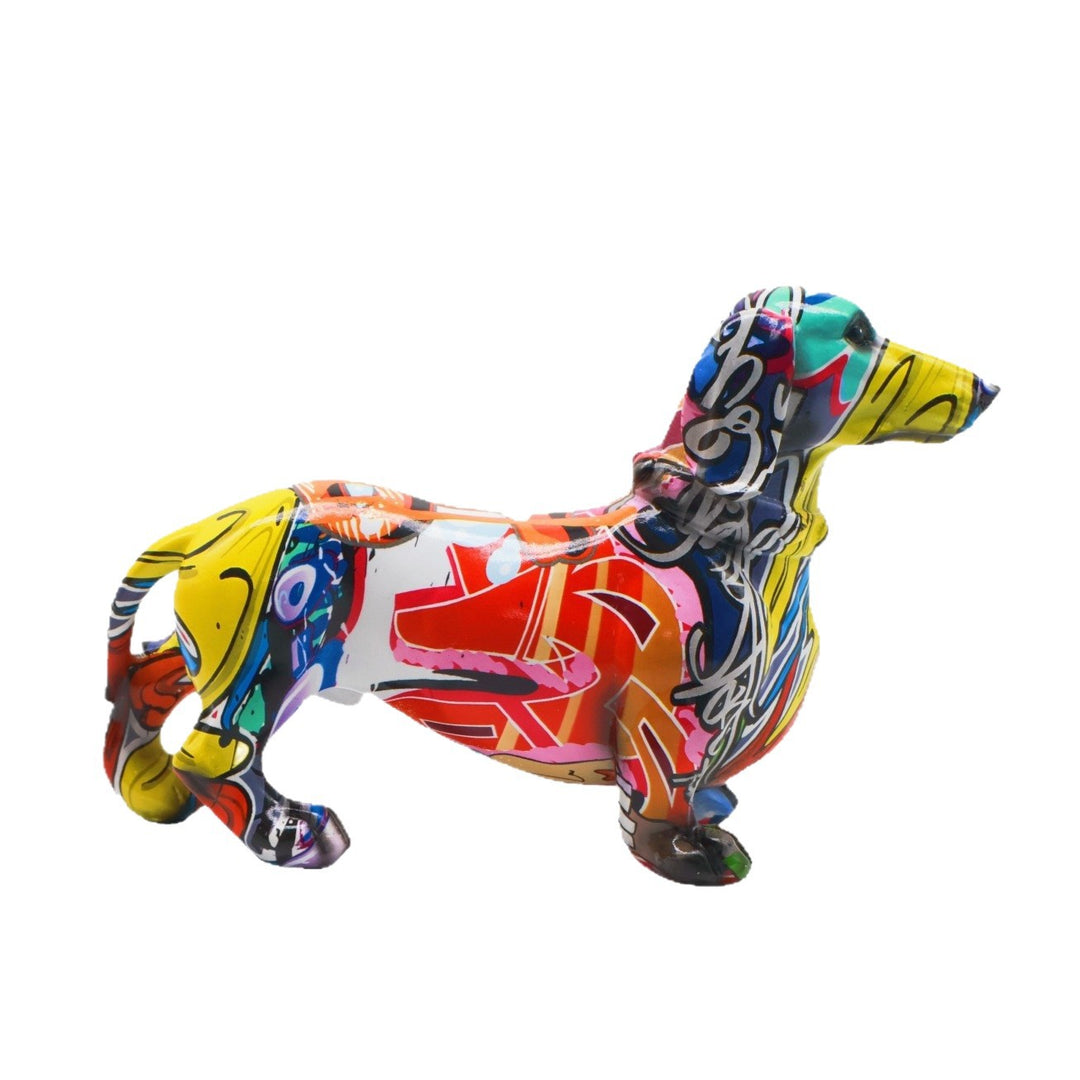 Colorful decoration figure of a dachshund in graffiti style Kalsten