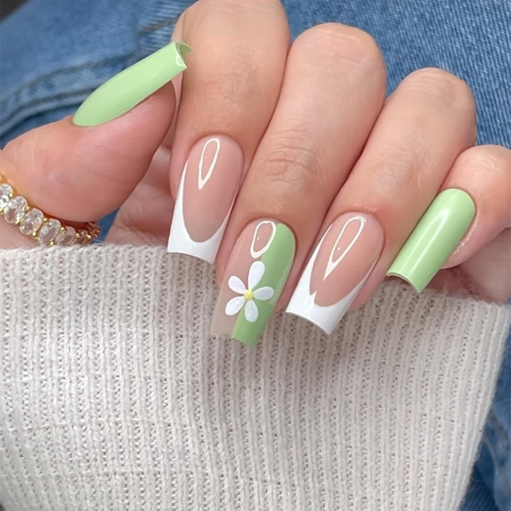 Decorative Floral Press-On Nail Art Set with 3D Flower Accents kalsten