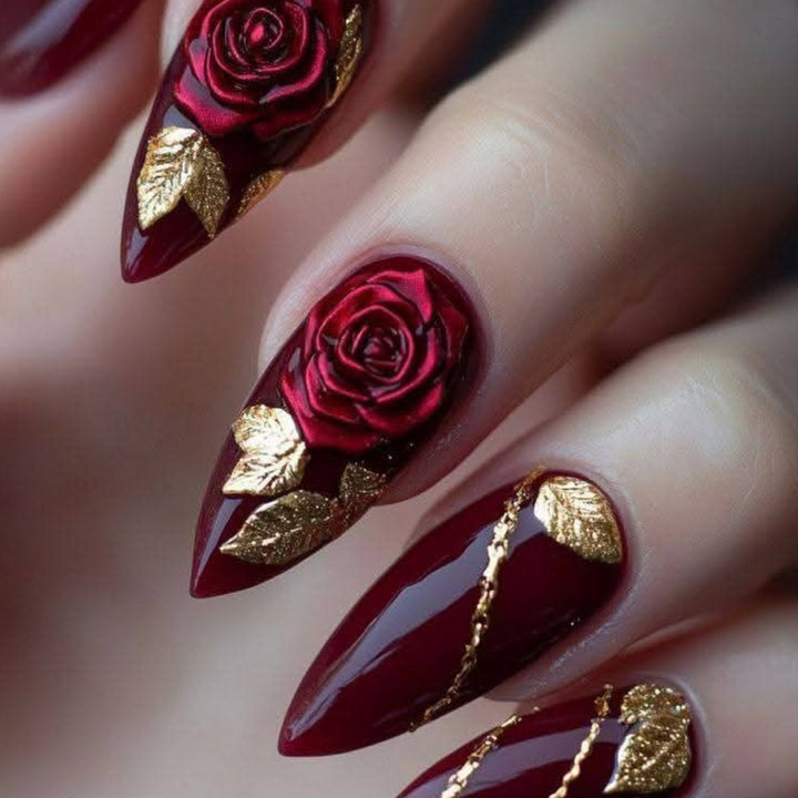 Rose-Accent Stiletto Nail Art Extensions Kalsten