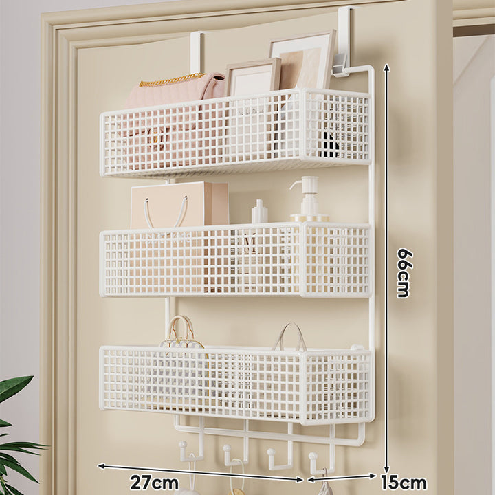 Over-Door Hanging Double-Tier Ventilated Mesh Storage Basket Organizer with Hooks