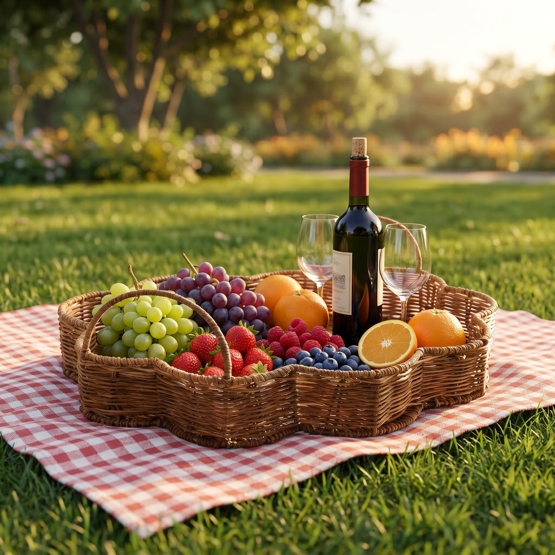 Elegant serving basket made of hand-woven natural material Kalsten