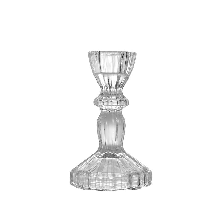 Crystal-cut Glass Candlestick Holder with Ribbed Stem Kalsten