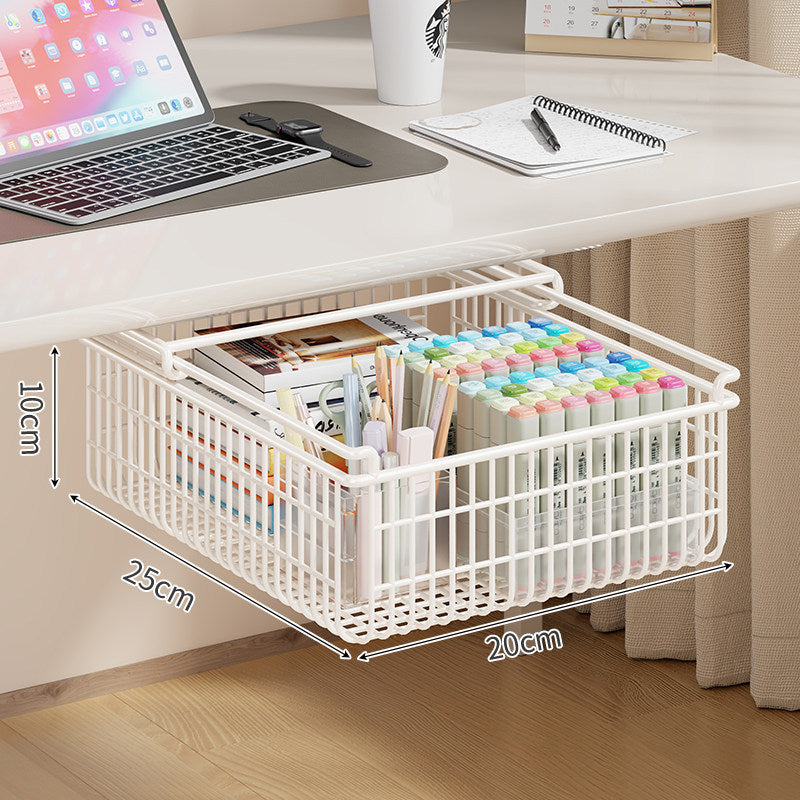 Under-Desk Pull-Out Sliding Mesh Storage Basket Drawer with Soft-Glide Rails
