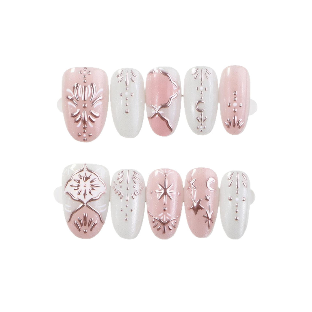 Elegant Press-On Nail Art Set with Intricate Embellishments Kalsten