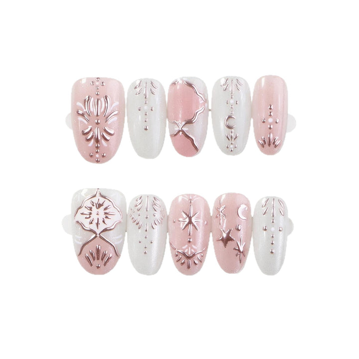 Elegant Press-On Nail Art Set with Intricate Embellishments Kalsten