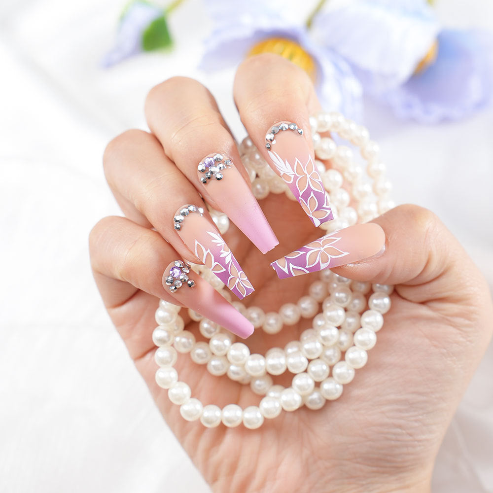 Floral Rhinestone Press-On Nails Kalsten