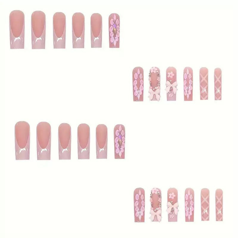 3D Floral Embellished Long Nail Extensions Kalsten