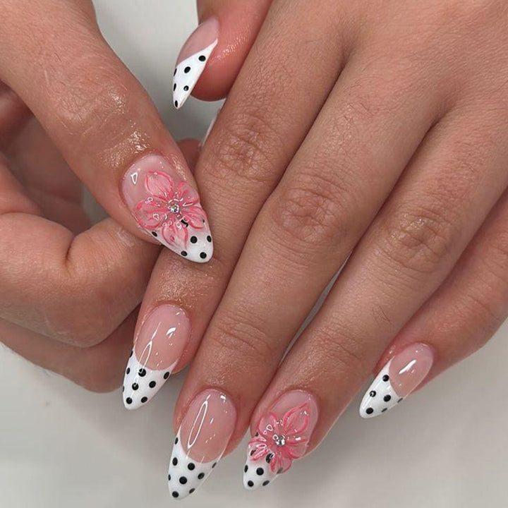 Artificial nails with elegant flower design and dots Kalsten