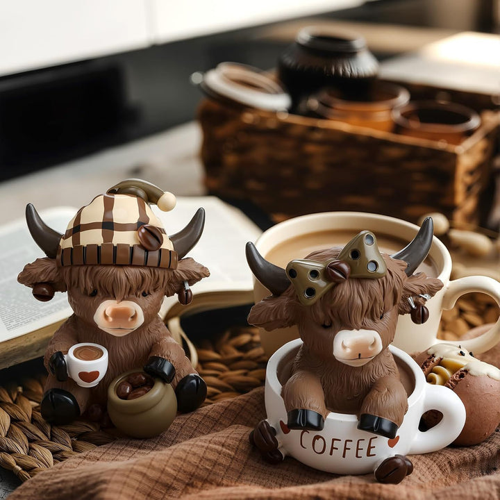 Decorative figure of a Highland cow with accessories Kalsten