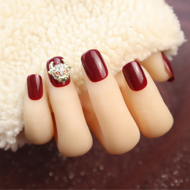 Elegant Press-On Nail Set with Rhinestone Accents