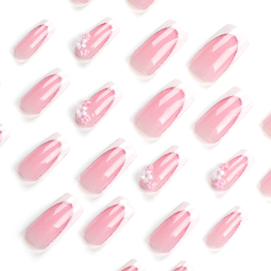 Artful Nail Extensions with Glitter and Flower Accents Kalsten