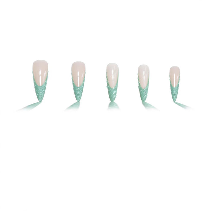 Artistic Stiletto Press-On Nail Design with 3D Shell Accents Kalsten