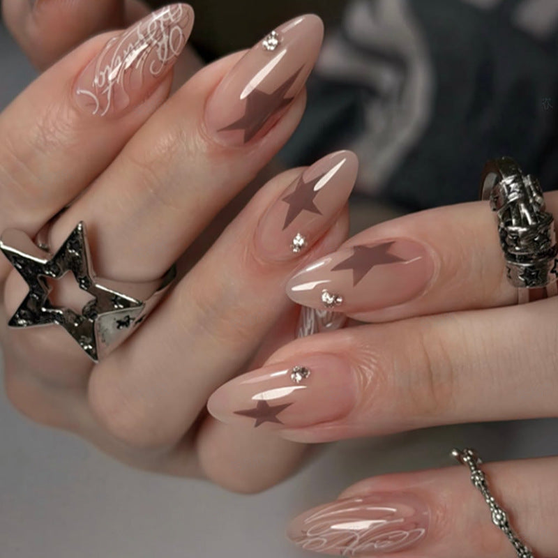 Artistic Press-On Nail Set with Star and Pearl Accents kalsten