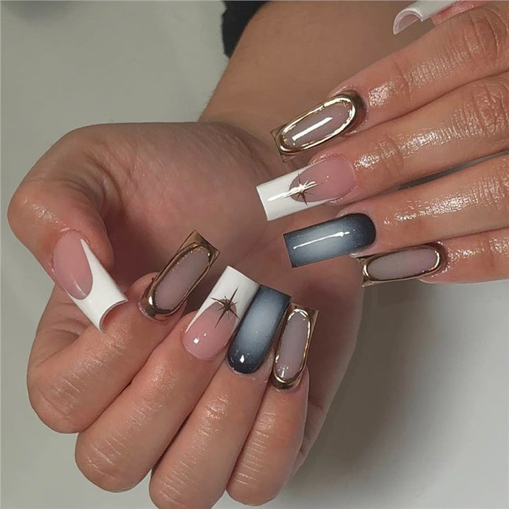 Elegant Stiletto Nail Extensions with Golden Accents Kalsten