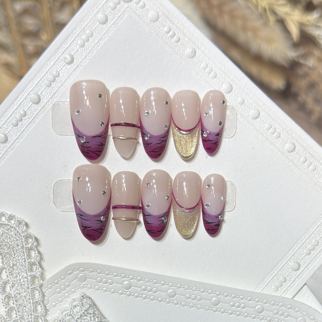 Artistic Stiletto Press-On Nail Set with Rhinestone Accents Kalsten