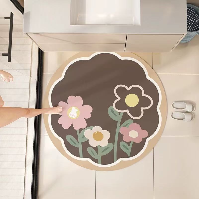 Round Floral Bath Mat