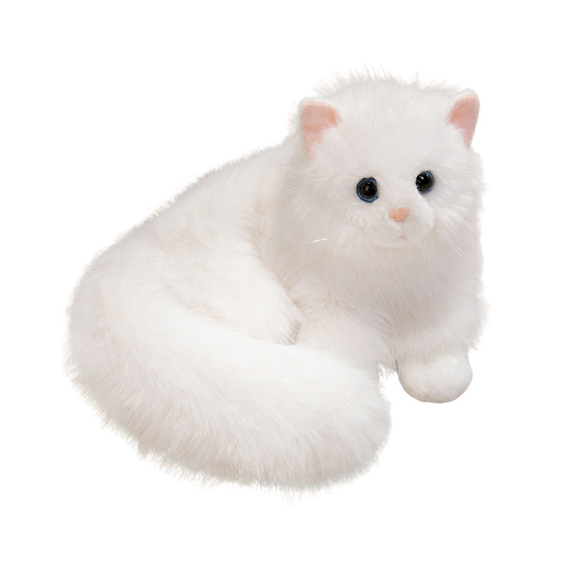 Realistic Long-Haired Plush Cat Decorative Cuddle Toy with Oversized Fluffy Tail Kalsten