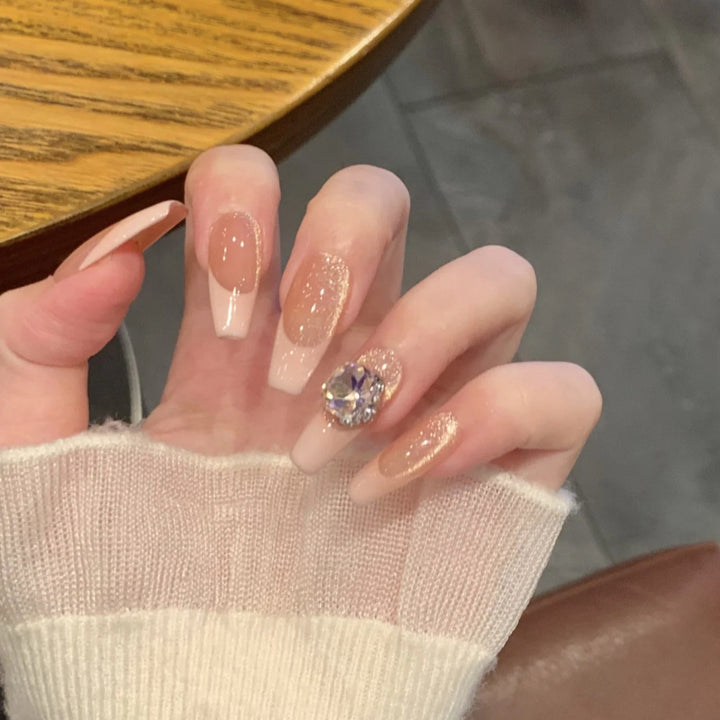 Press-On Nail Set with Elegant Glitter and Crystal Accents Kalsten