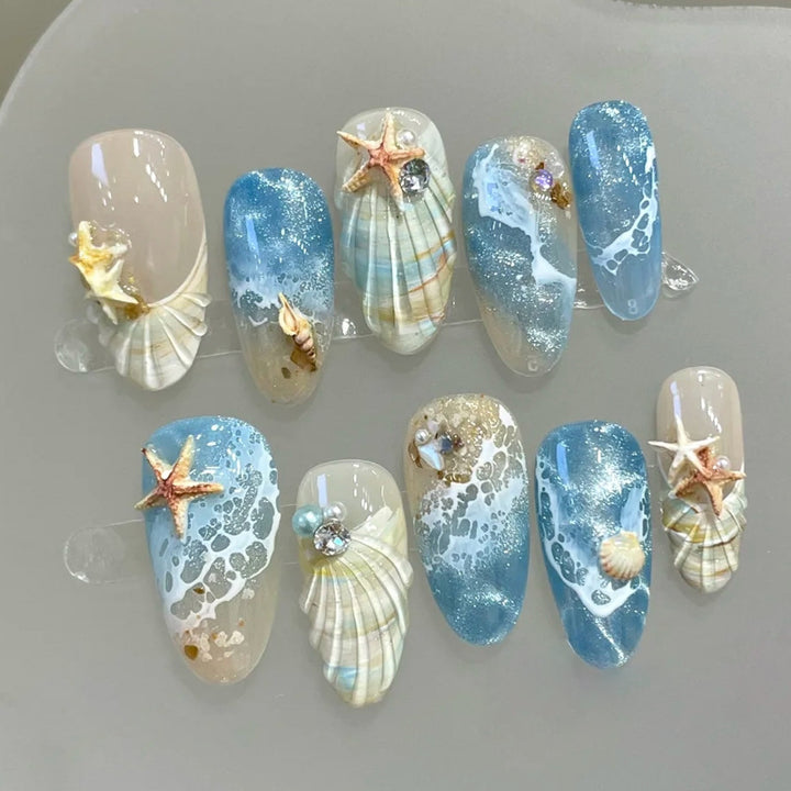 Artificial nails with maritime shell pattern Kalsten