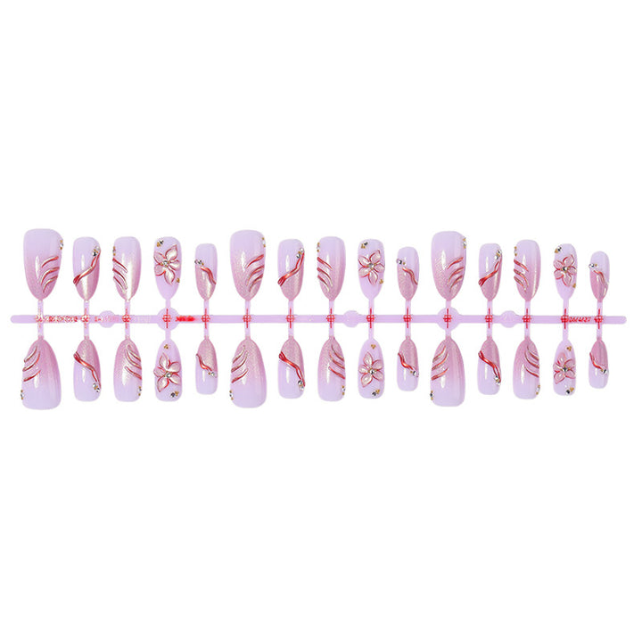 Decorative Press-On Nail Set with Floral and Gem Accents kalsten 1788495783