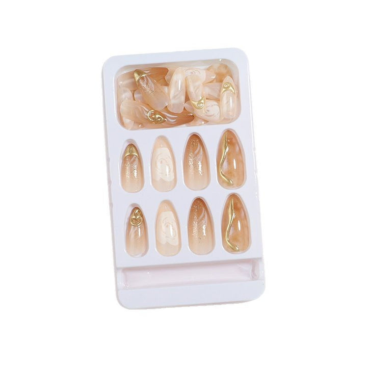 Artistic Press-On Nail Set with Gold and Floral Accents Kalsten