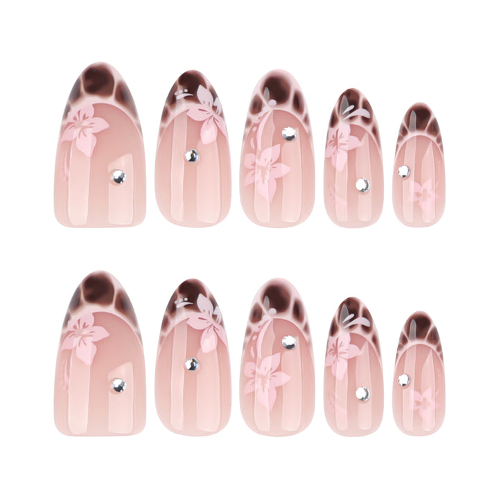 Elegant Artificial Nail Art with Floral Design and Glitter Accents Kalsten